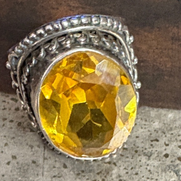 Elegant Sterling Silver and Yellow Gemstone Ring handmade vintage ring